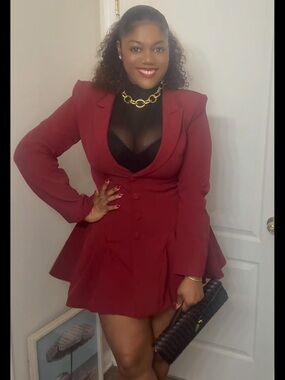 Women's Burgundy Peplum Suit Jacket Blazer